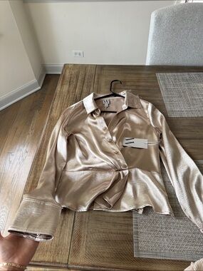 jcpenney Metallic Champagne Satin Button-Up Blouse